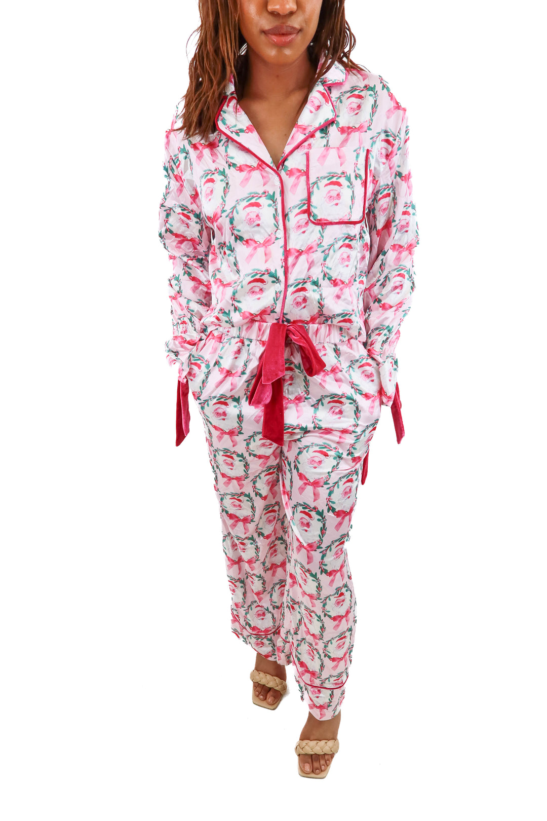 santa bow pajamas (S)