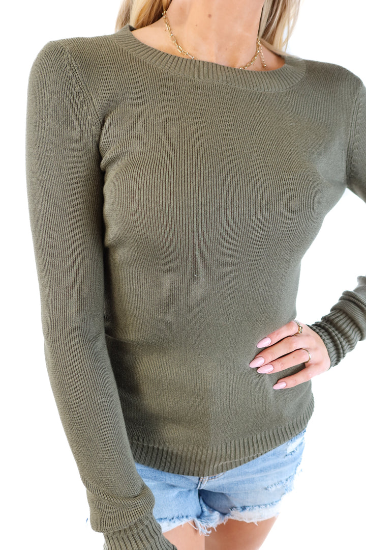 Express dark green fitted sweater top (xs)