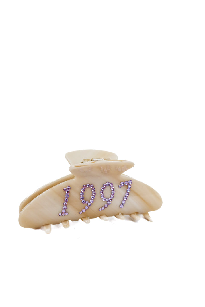 custom cream and lilac rhinestone 1997 hair clip (retails $65)