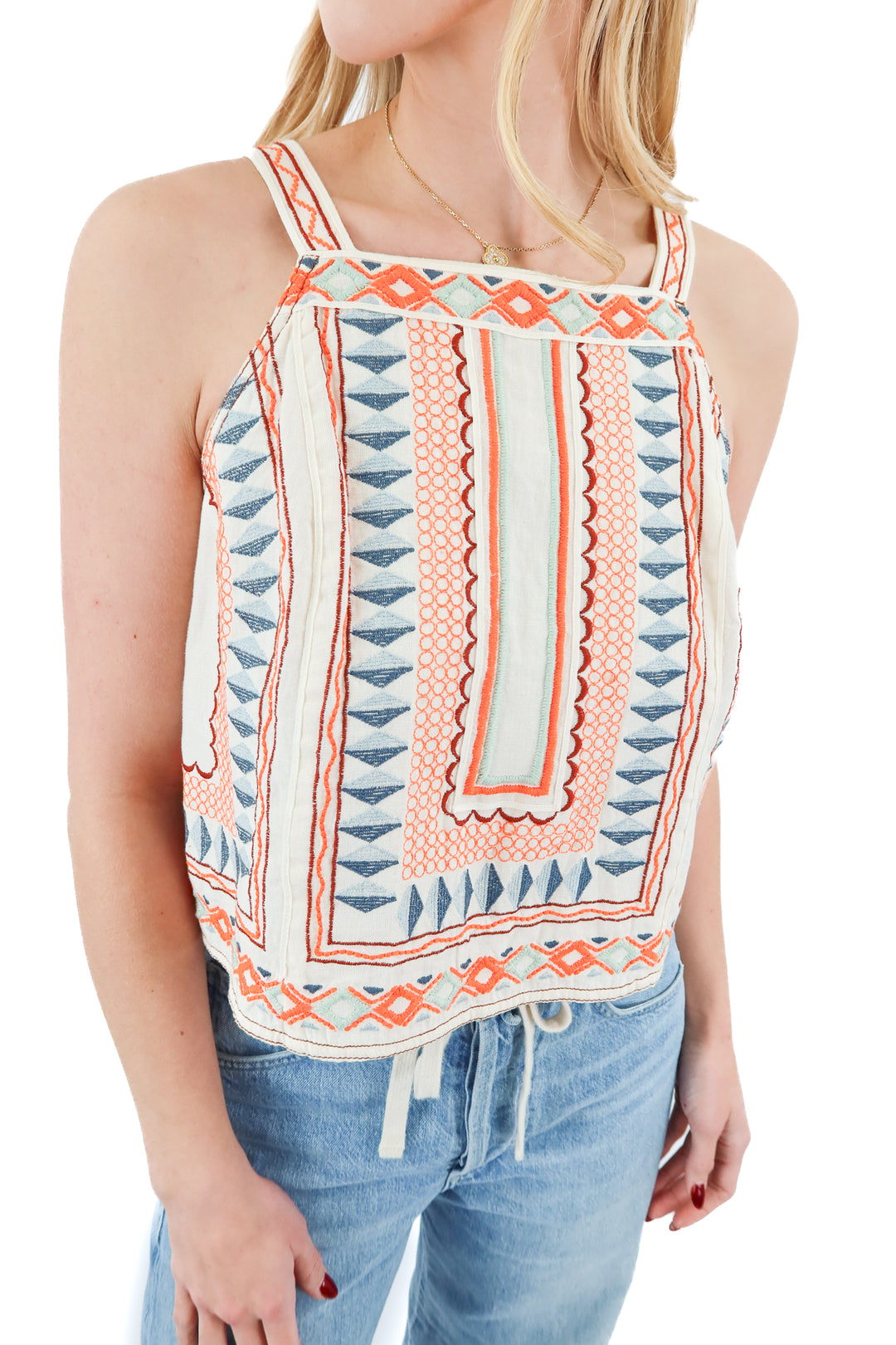 By anthropologie colorful stitched linen top (4)