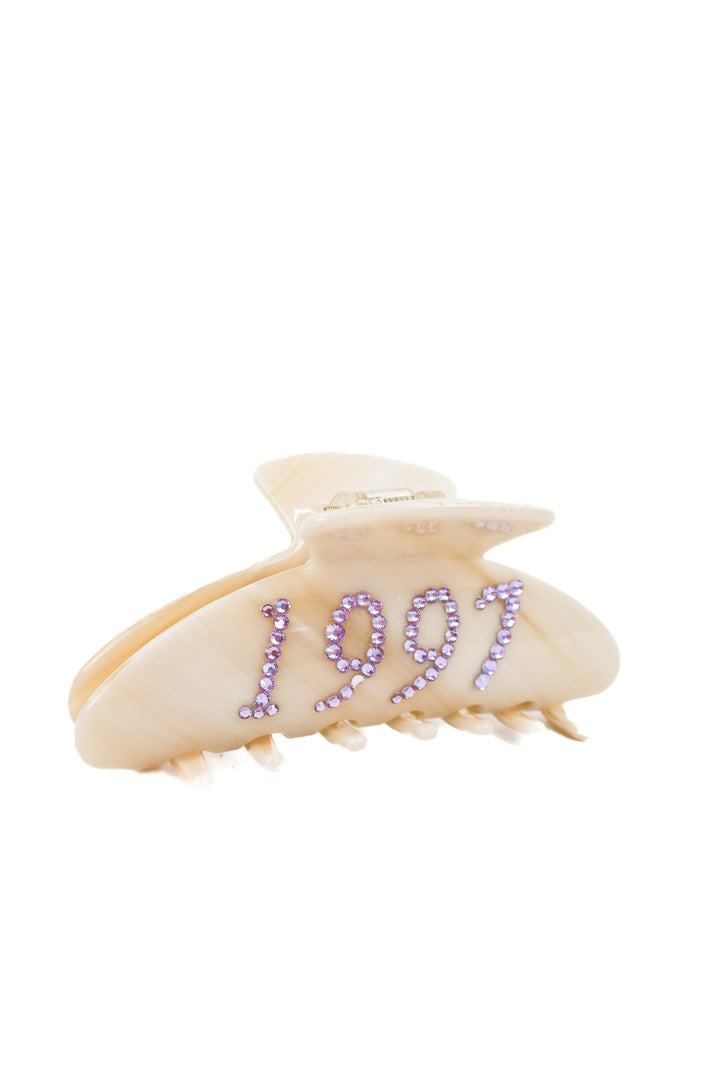 custom cream and lilac rhinestone 1997 hair clip (retails $65)