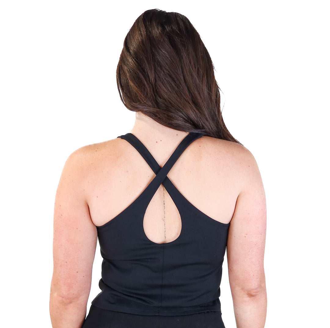 Spanx black criss cross workout tank (M; retails for $68)