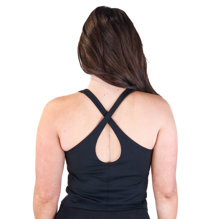 Spanx black criss cross workout tank (M; retails for $68)