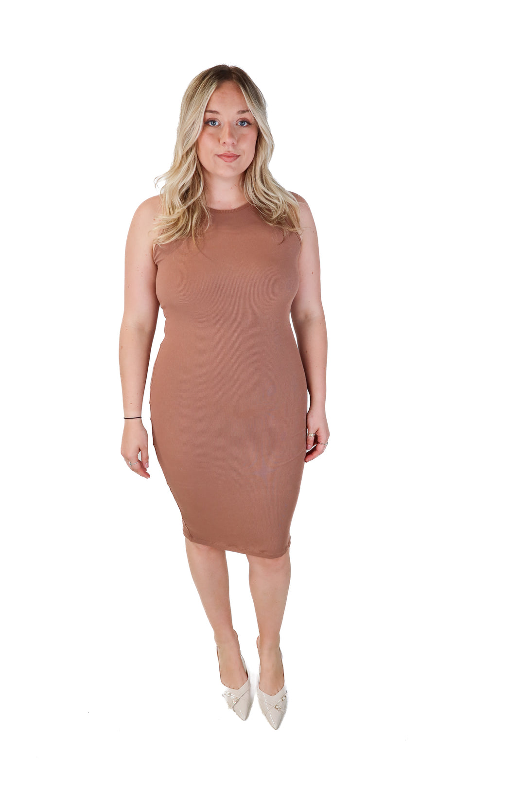 popilush brown ribbed midi dress (XL)