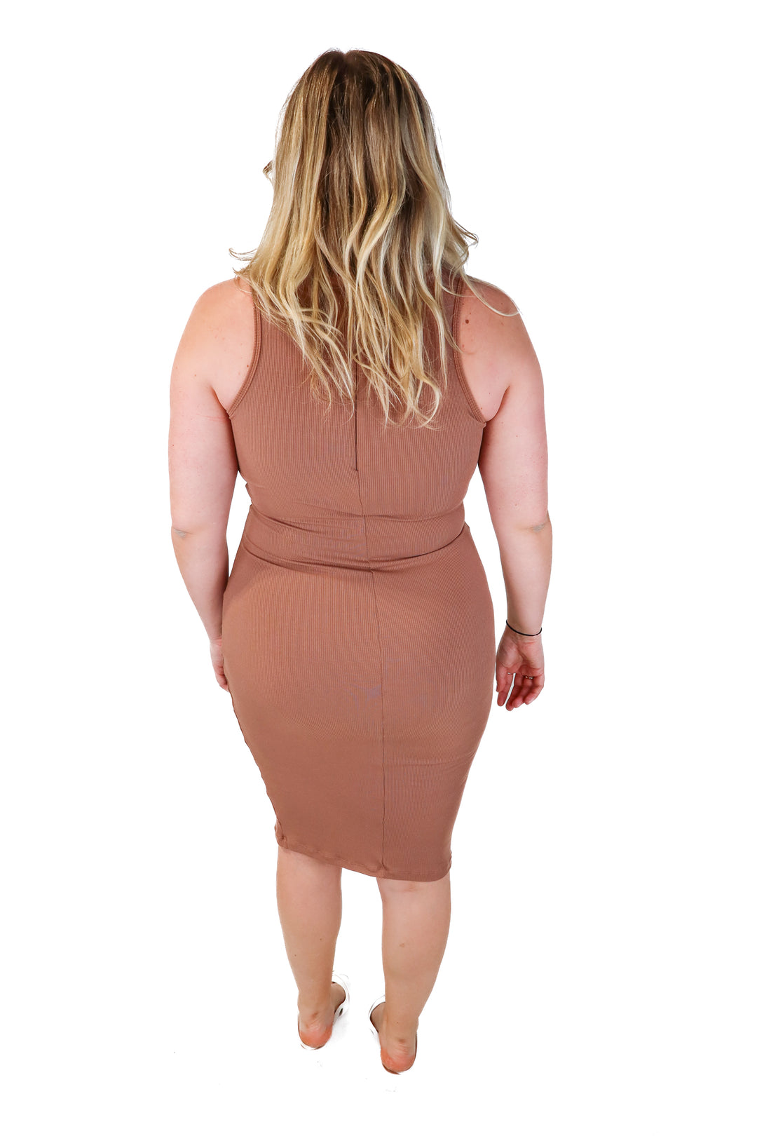 popilush brown ribbed midi dress (XL)