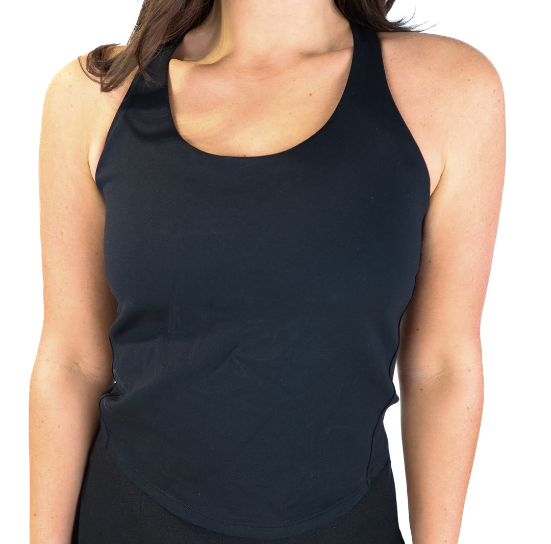 Spanx black criss cross workout tank (M; retails for $68)