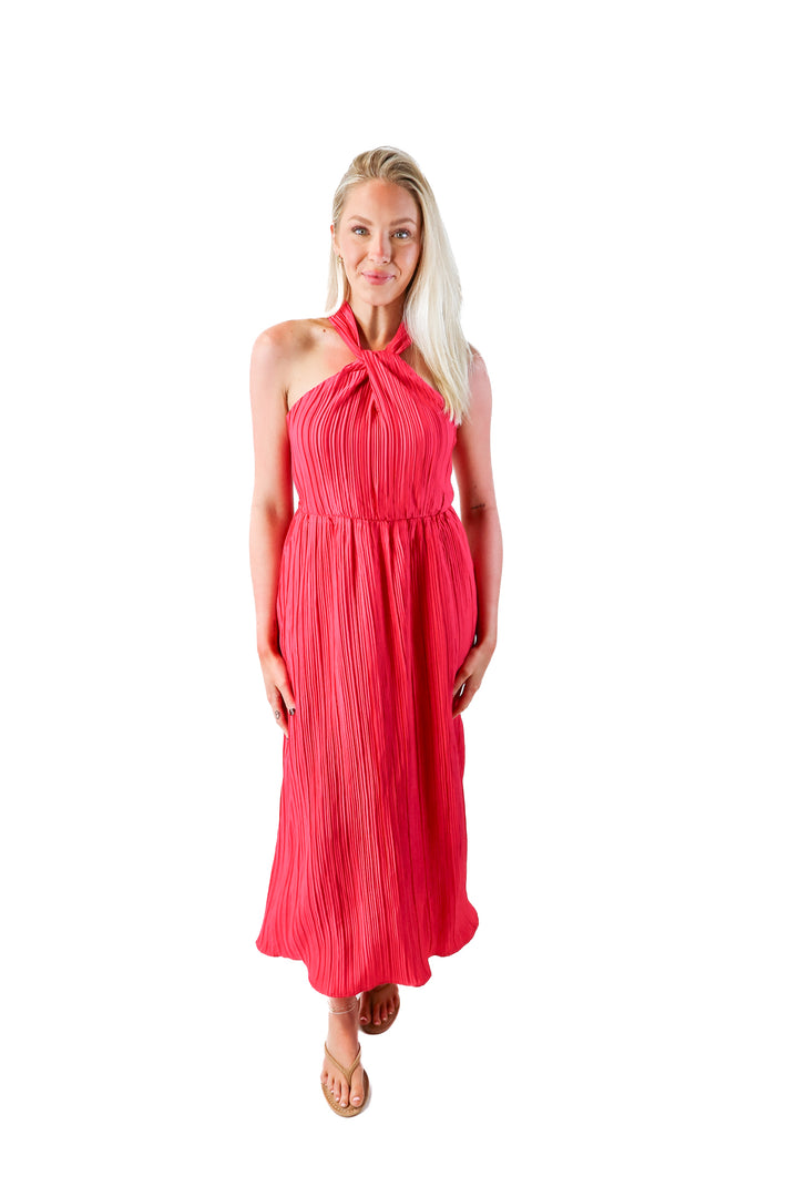 a new day hot pink pleated maxi dress NWT (s; retails $40)