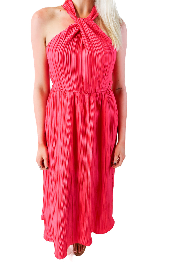 a new day hot pink pleated maxi dress NWT (s; retails $40)