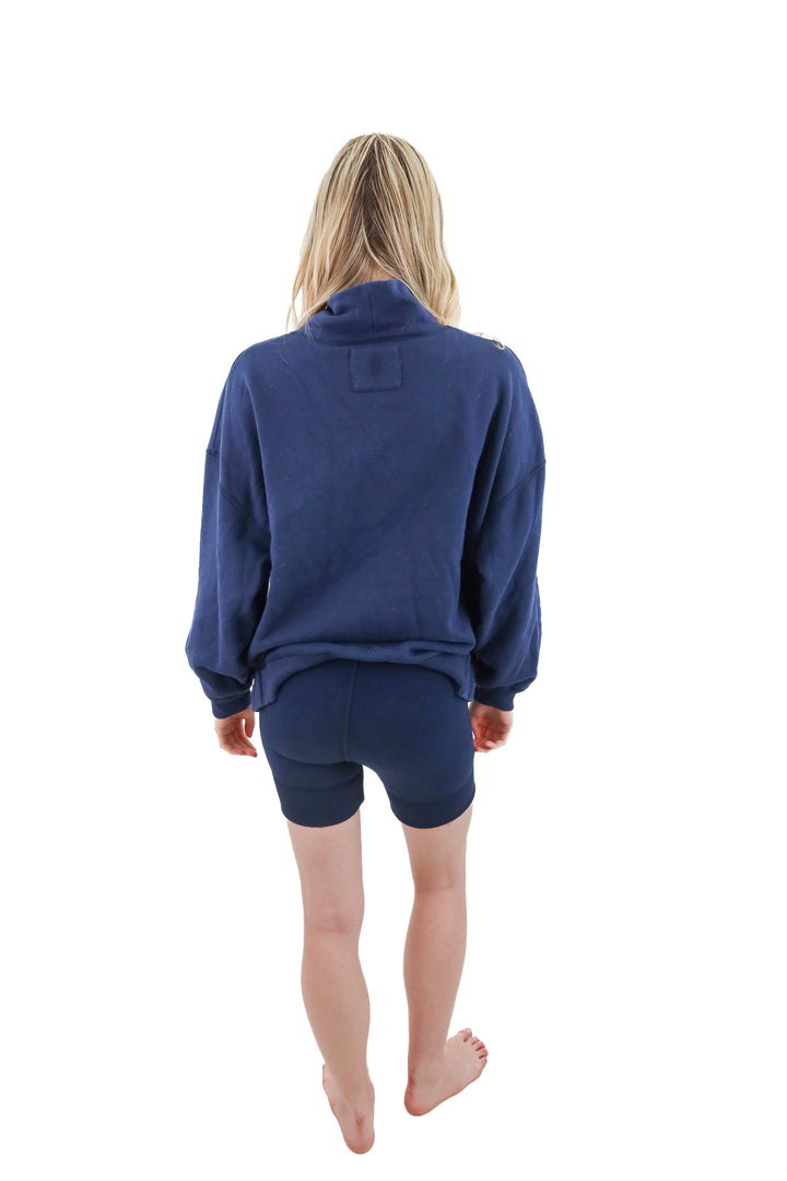 free people navy sweatshirt and shorts set (XS; retail $148)