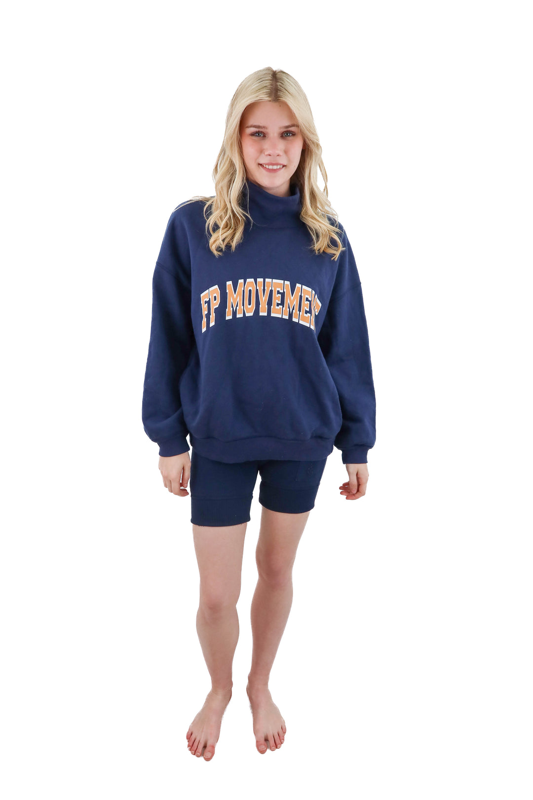 free people navy sweatshirt and shorts set (XS; retail $148)