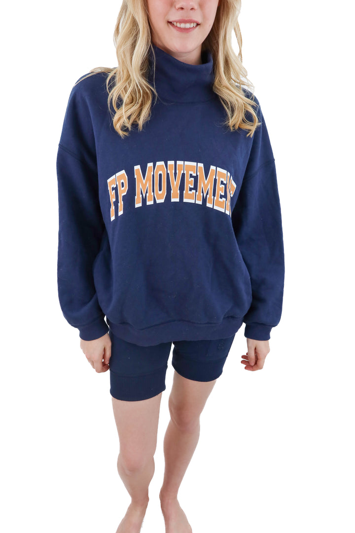 free people navy sweatshirt and shorts set (XS; retail $148)