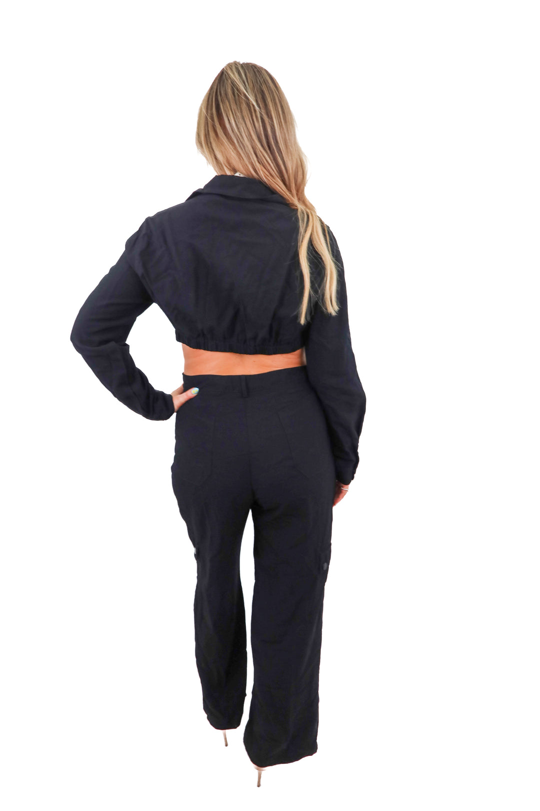 windsor black open back jumpsuit (L)