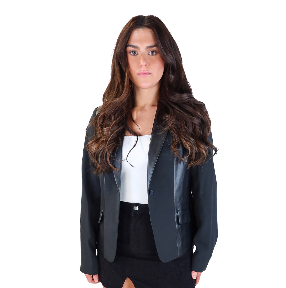 Venus black faux leather detail blazer (s; retail $69.99)