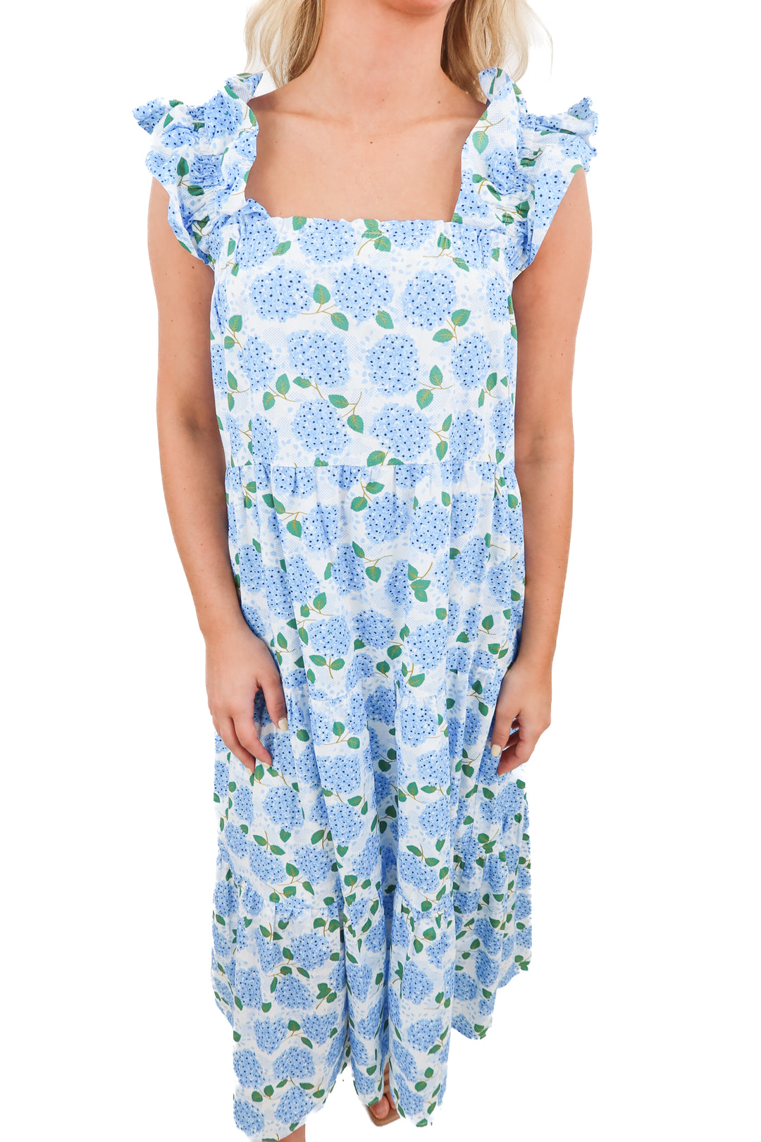 THML blue hydrangea print floral maxi dress (XS)