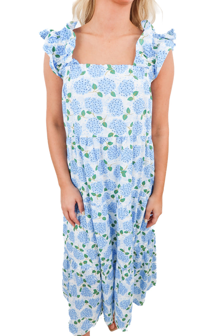 THML blue hydrangea print floral maxi dress (XS)