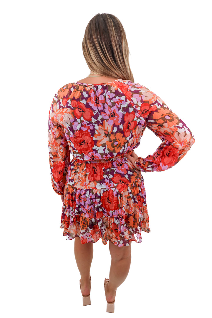 minkpink floral long sleeve mini dress (XL; retail $119)
