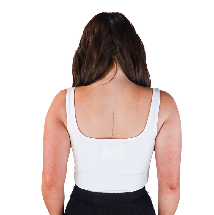 Express white soft denim tank bodysuit (s; retails for $48)