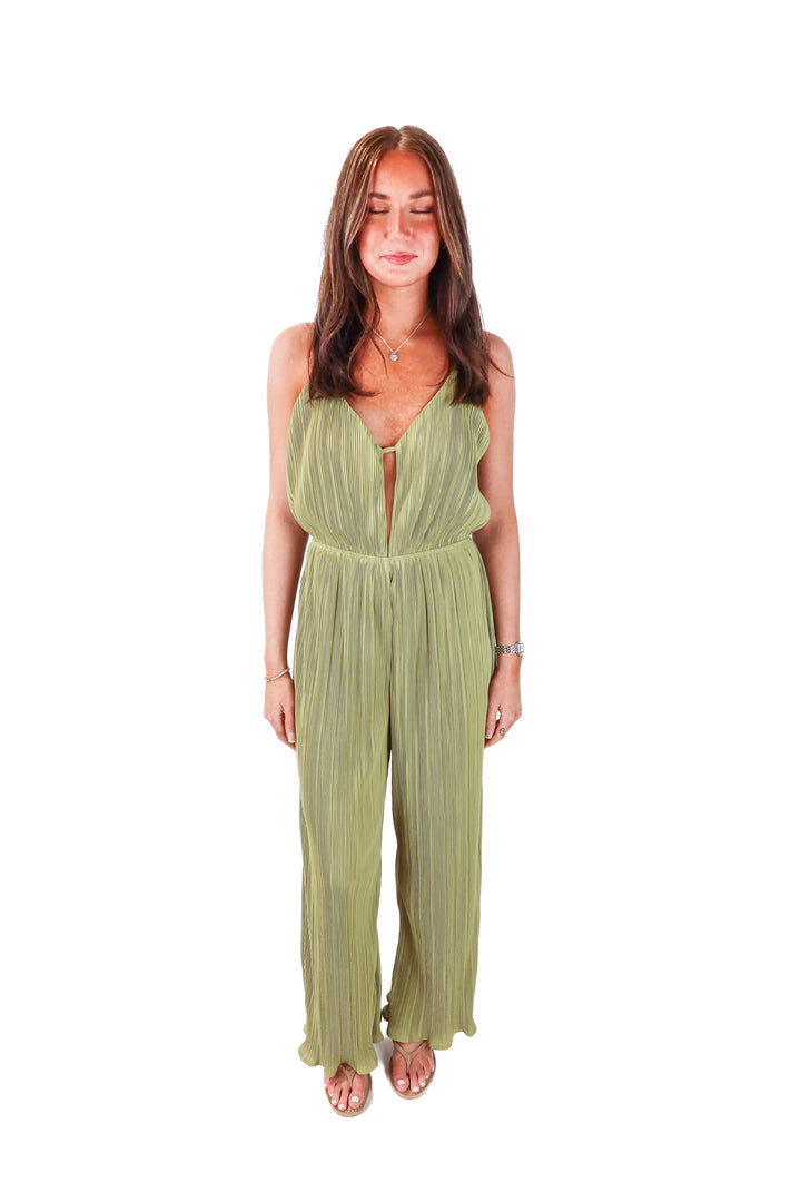 lumiere green pleated jumpsuit (S; retail $99)