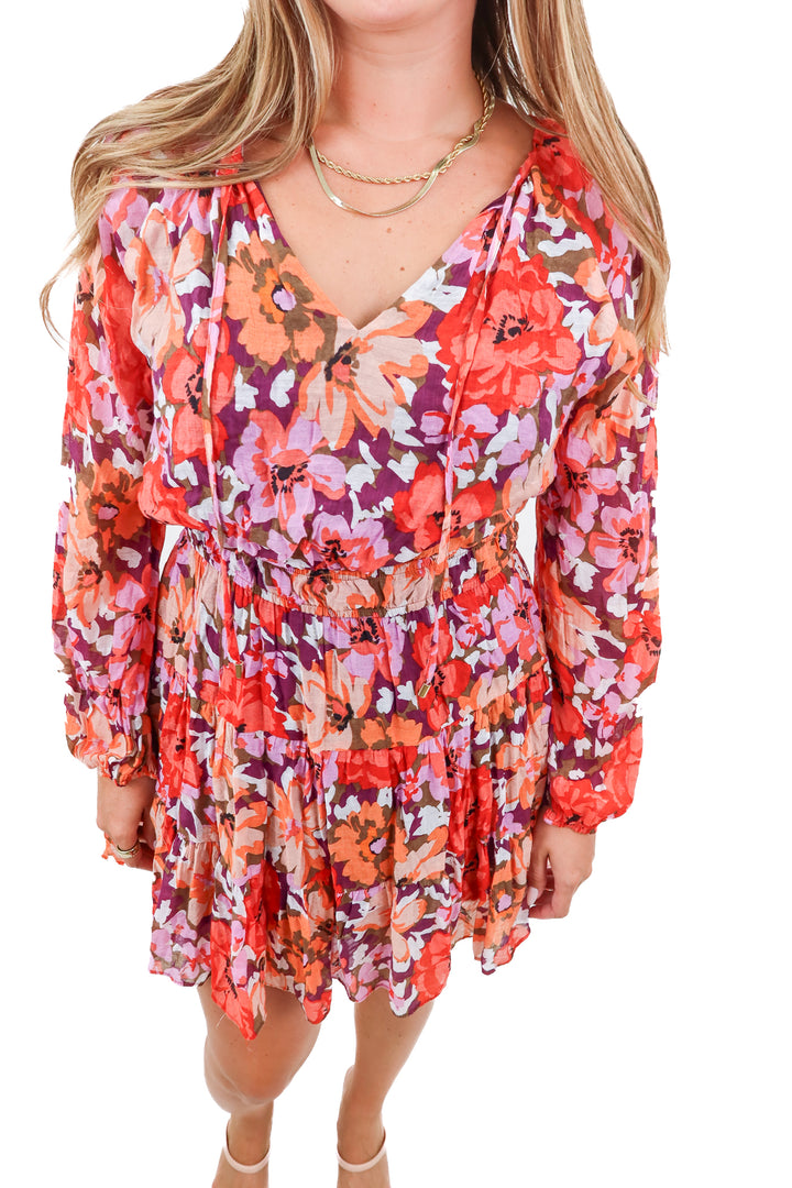 minkpink floral long sleeve mini dress (XL; retail $119)