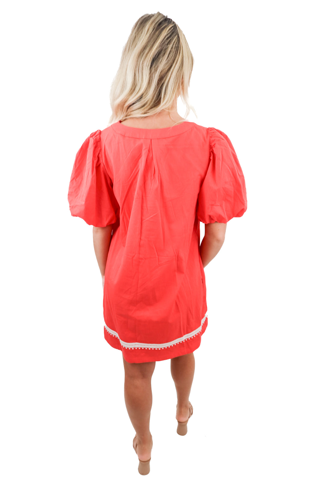 Pinch red puff sleeve white embroidered mini dress (S; retail $84)