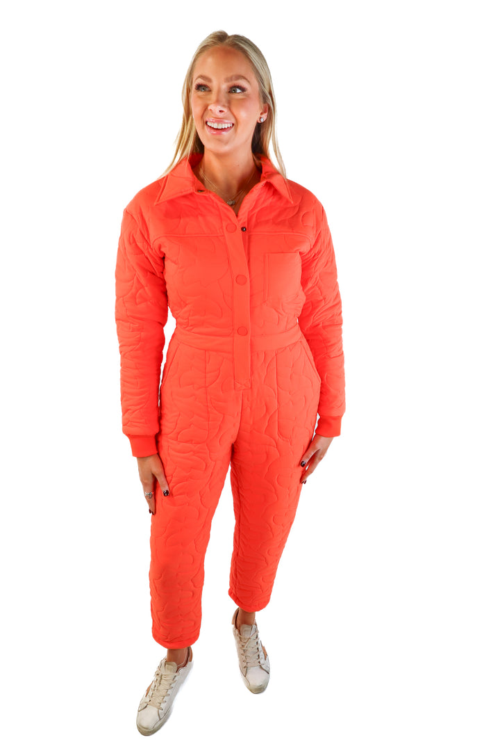 Basin + range orange puffer ski suit (xs; retail $150)
