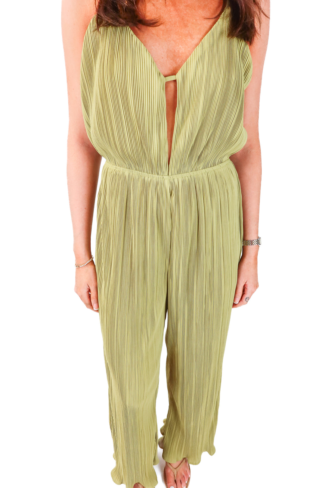 lumiere green pleated jumpsuit (S; retail $99)