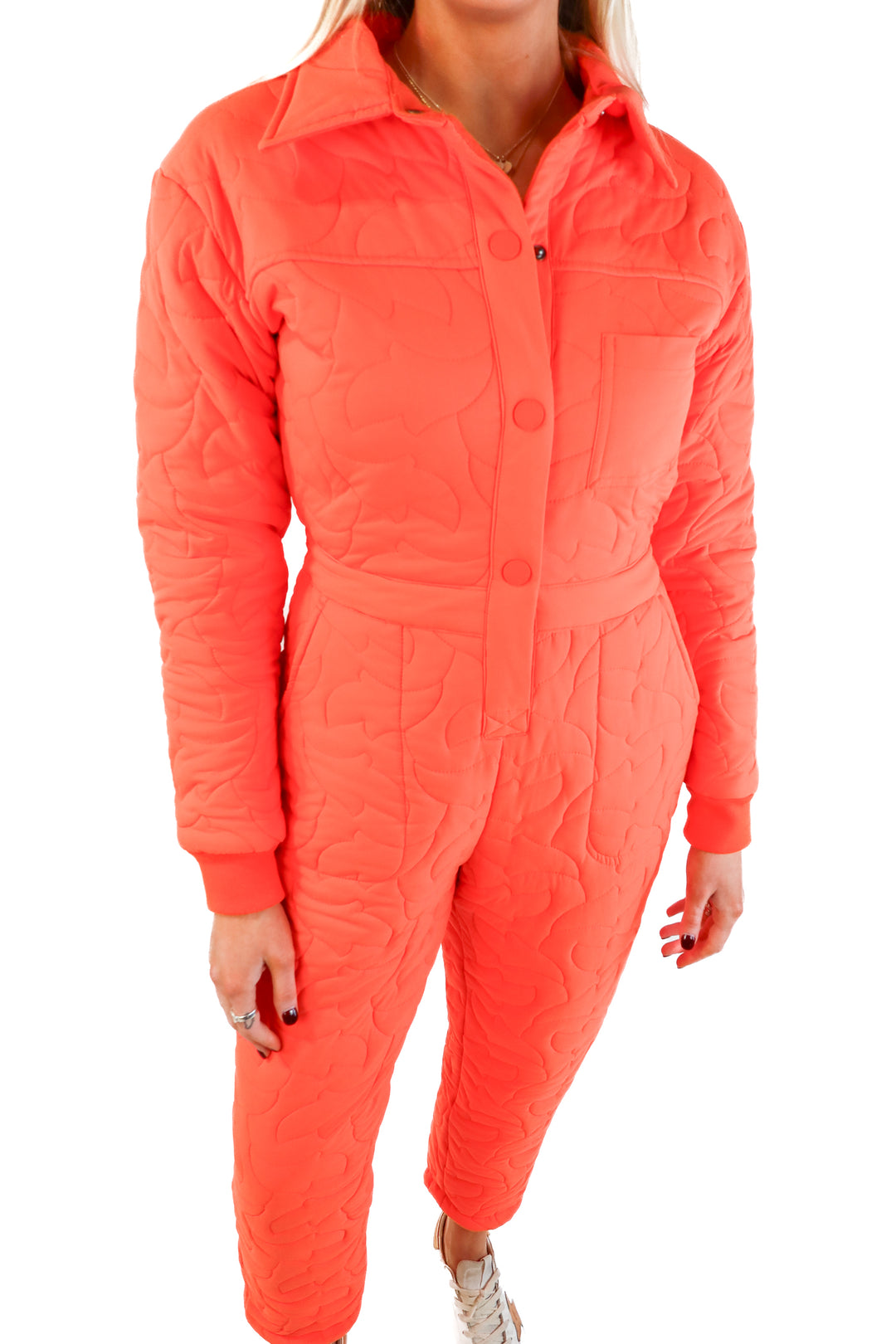 Basin + range orange puffer ski suit (xs; retail $150)