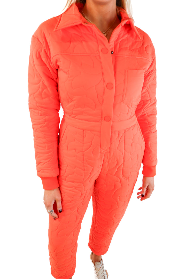 Basin + range orange puffer ski suit (xs; retail $150)