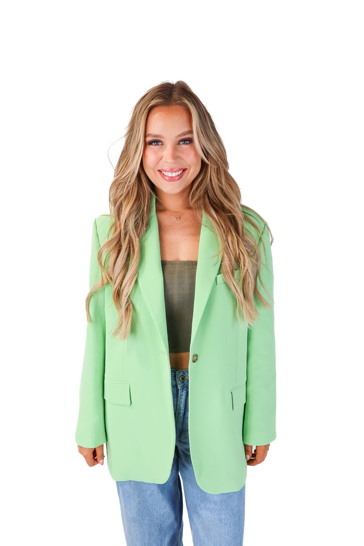 zara neon green blazer (L)