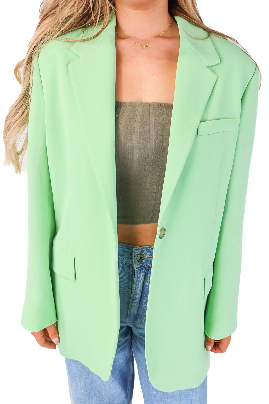 zara neon green blazer (L)