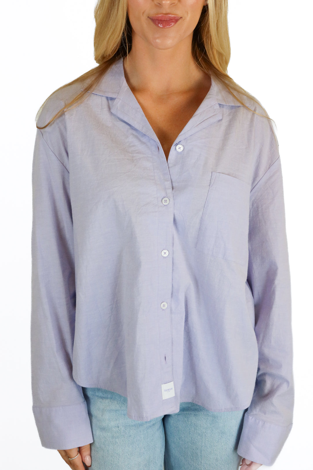 florence light purple cotton long sleeve button up (s)