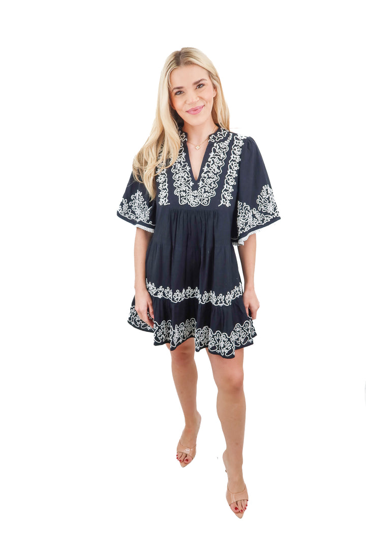 SEA New York black embroidered mini dress (XS; retail $475)