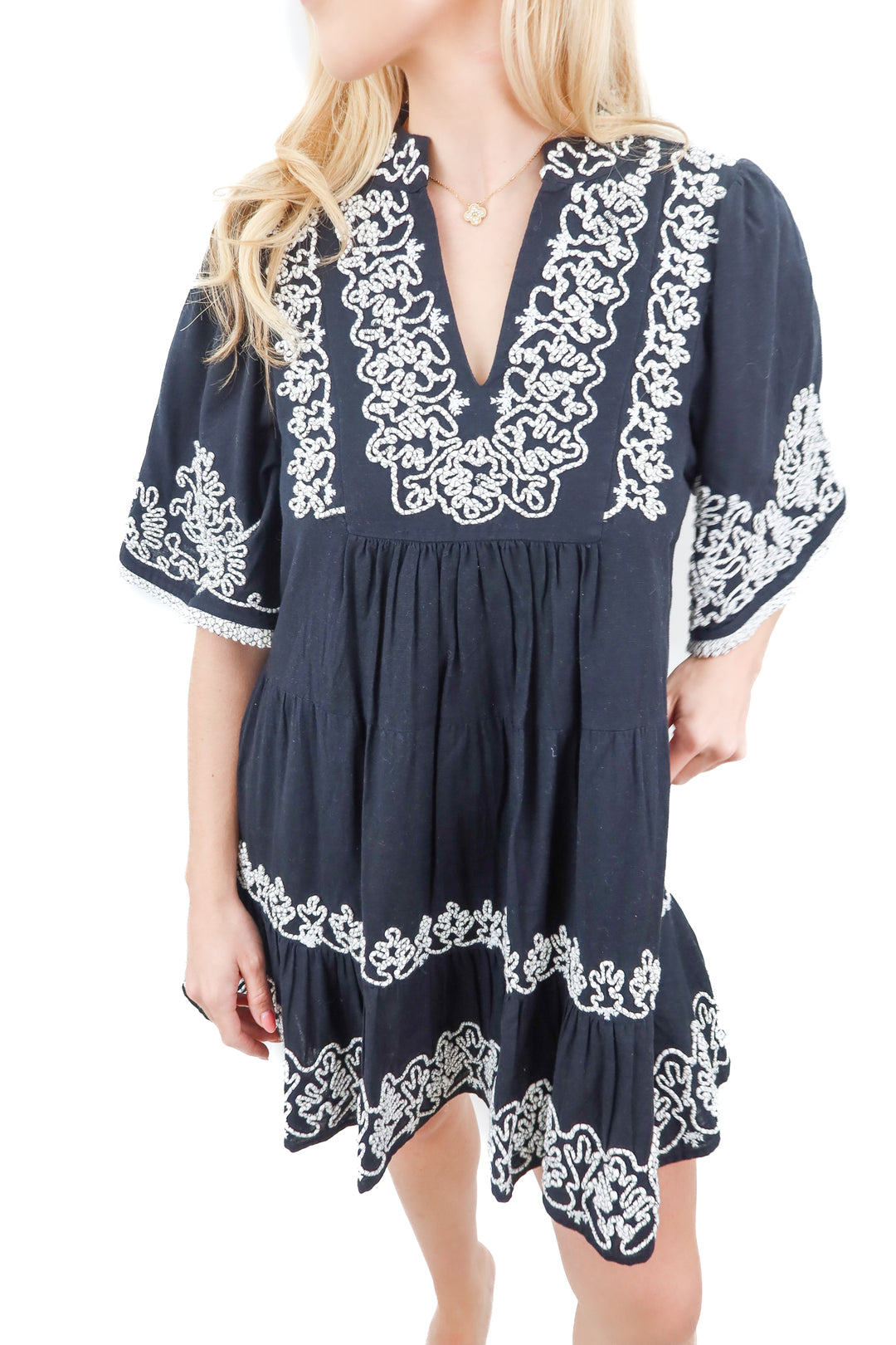 SEA New York black embroidered mini dress (XS; retail $475)