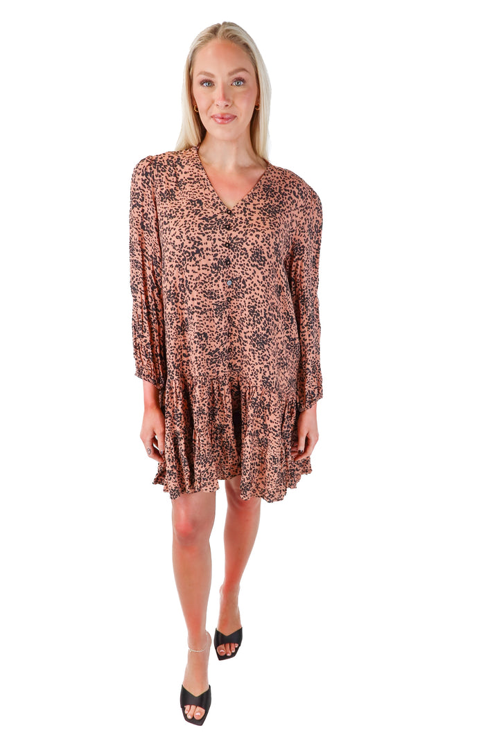 Love stitch cheetah tiered dress (s)