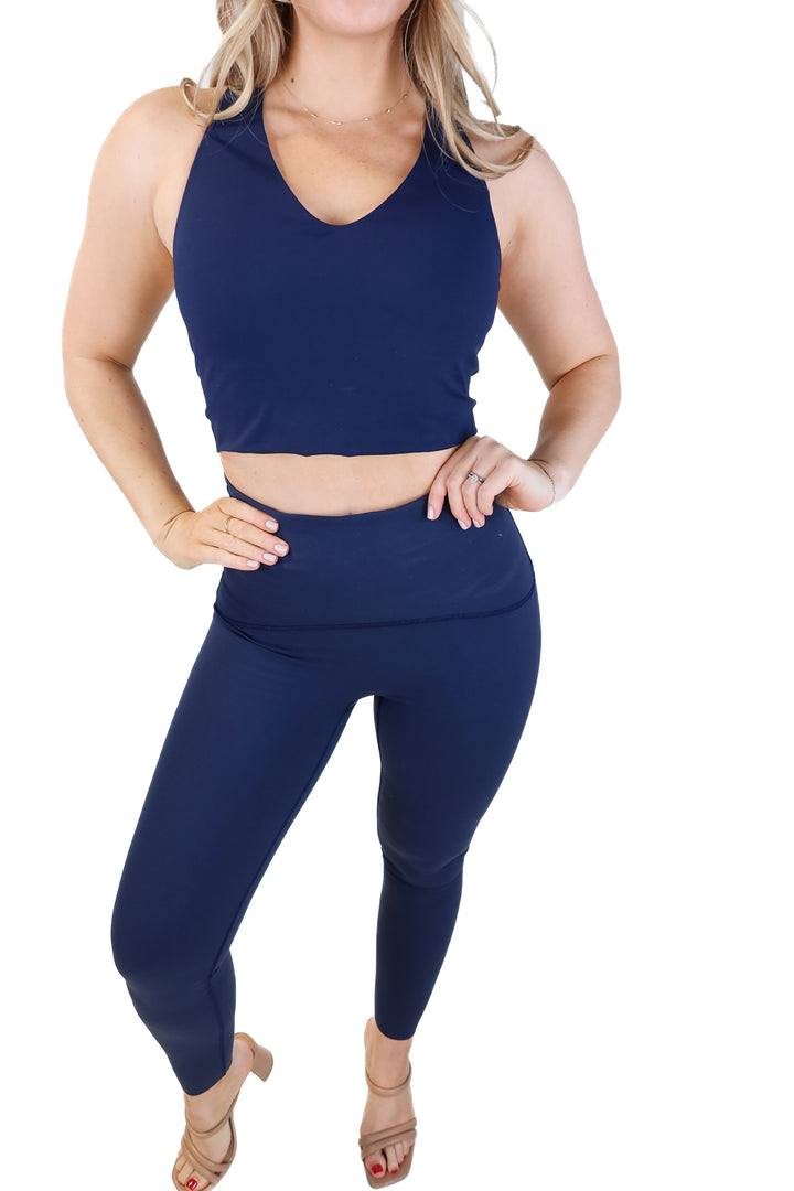 Spanx navy blue workout set (M; retail $166)