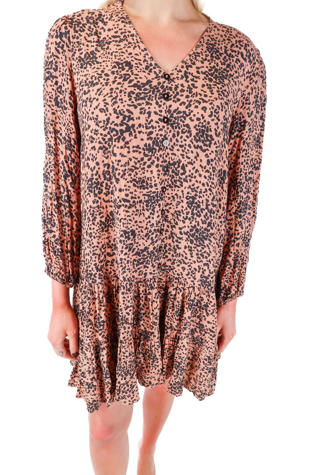 Love stitch cheetah tiered dress (s)