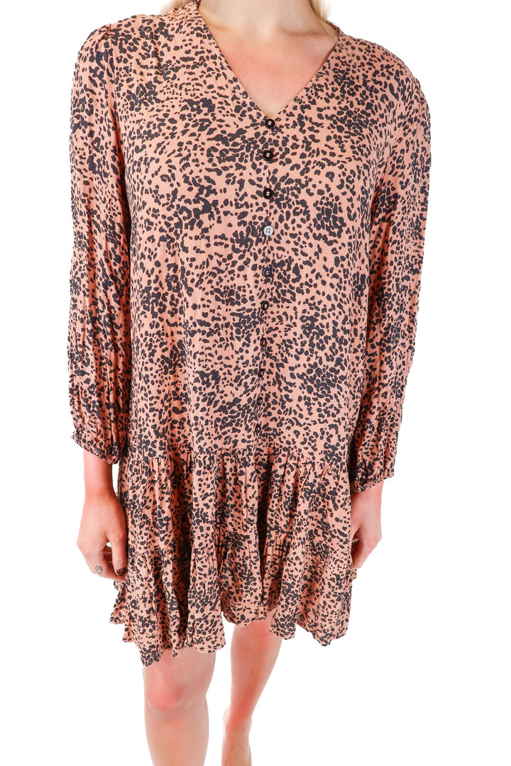 Love stitch cheetah tiered dress (s)