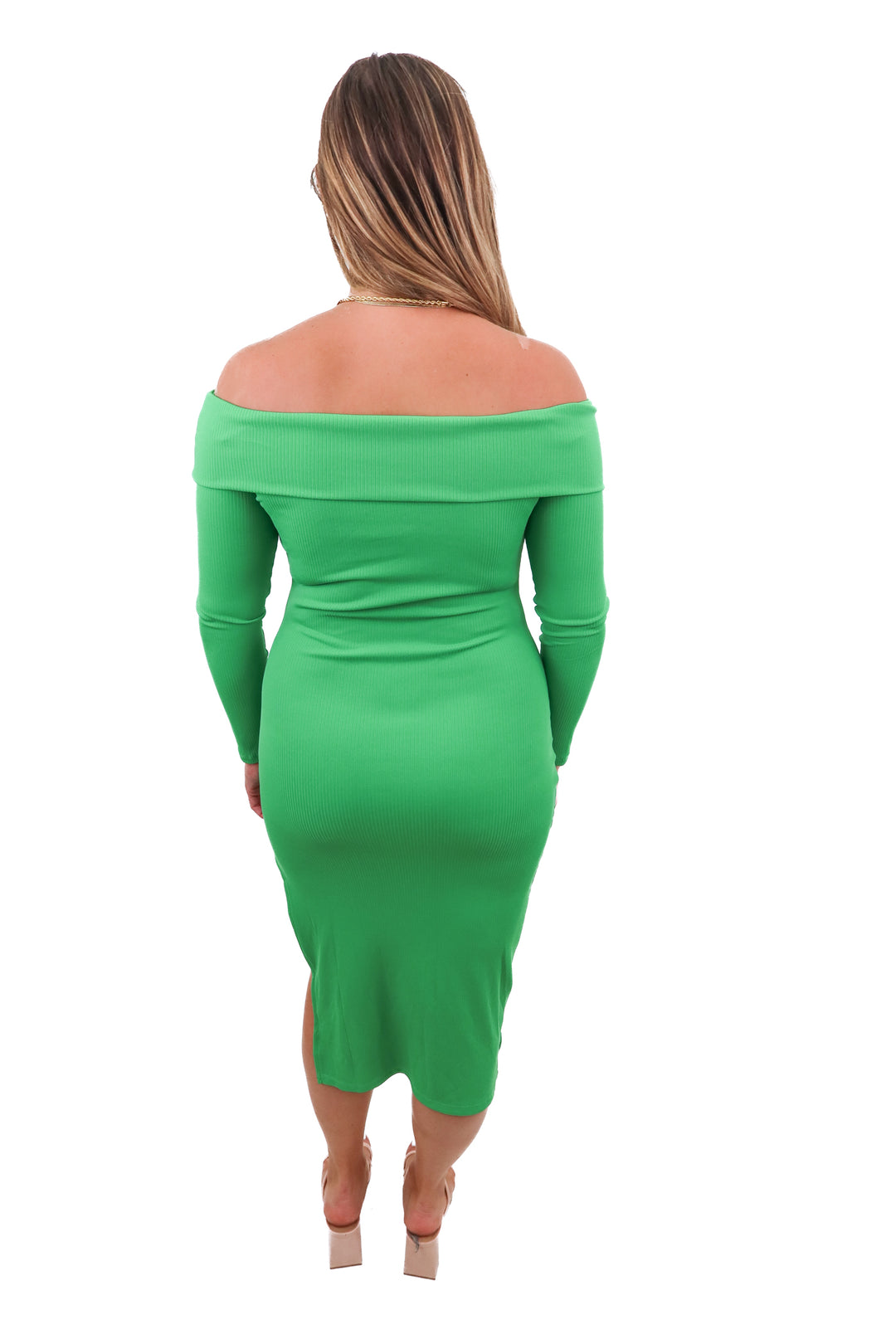 haute monde green ribbed maxi dress (m)