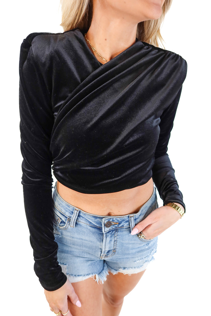 Zara black velvet crop top (s)