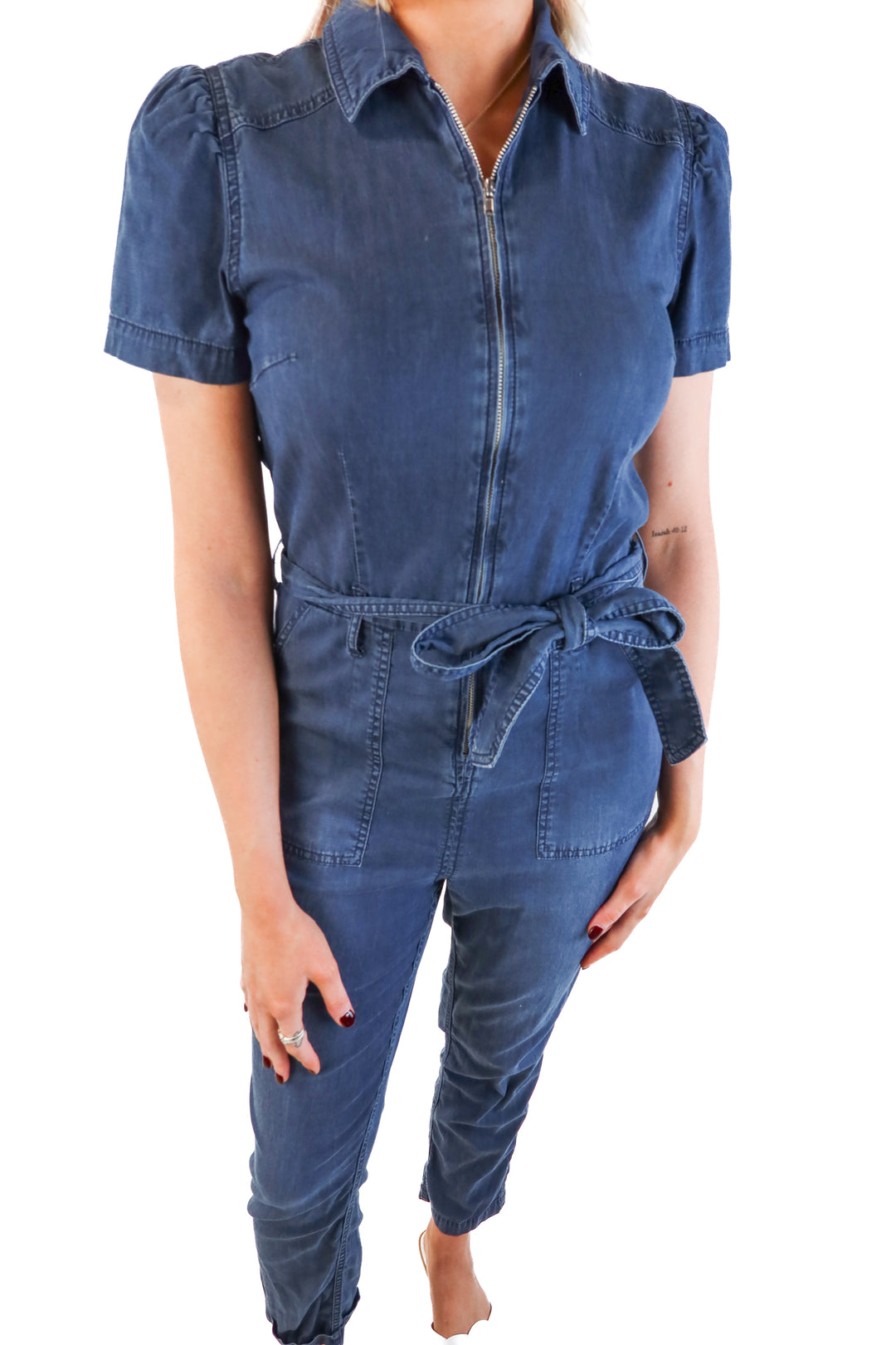 Candace Cameron bure chambray jumpsuit (xxs)