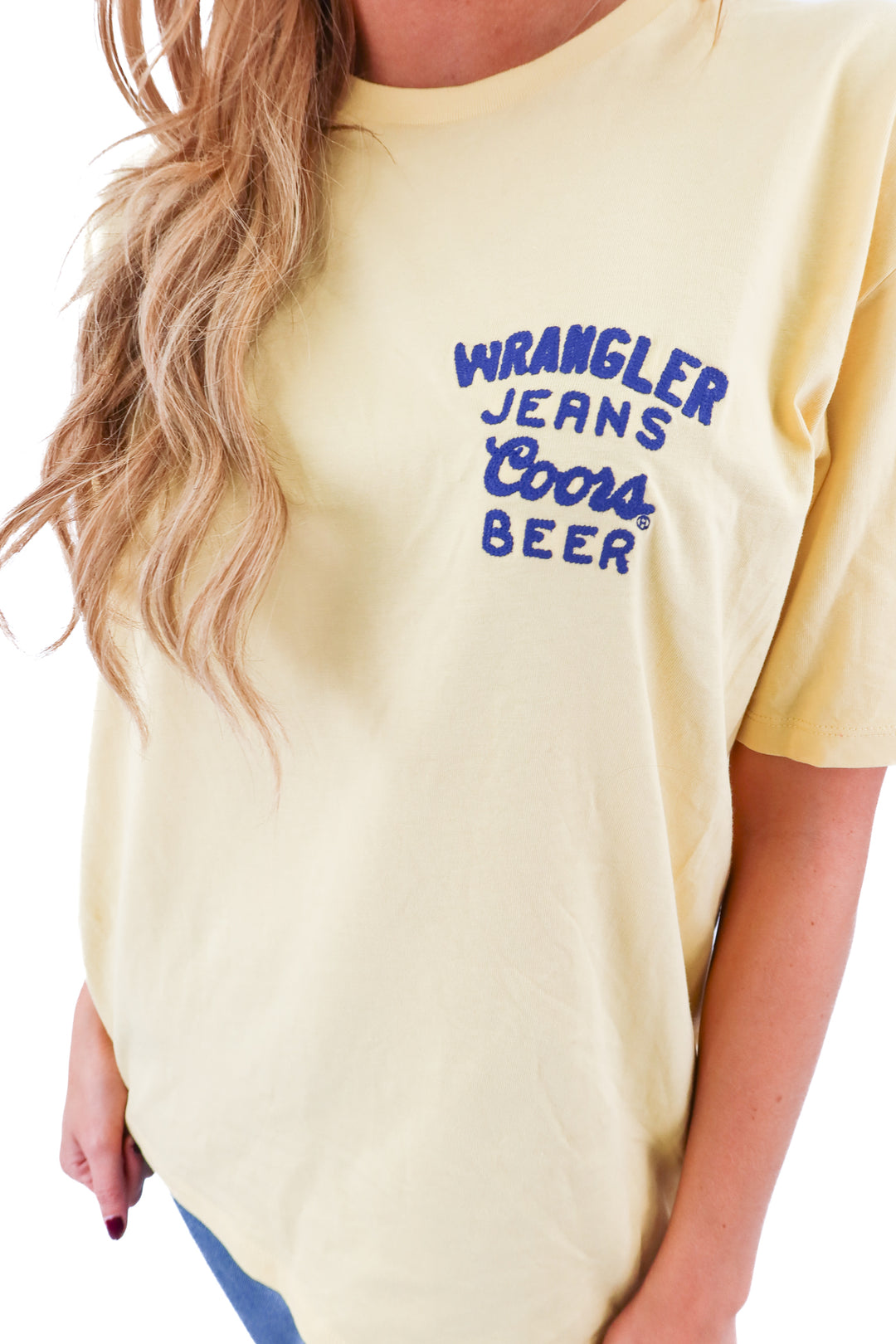 wrangler x coors yellow tshirt (s; retail $34.99)