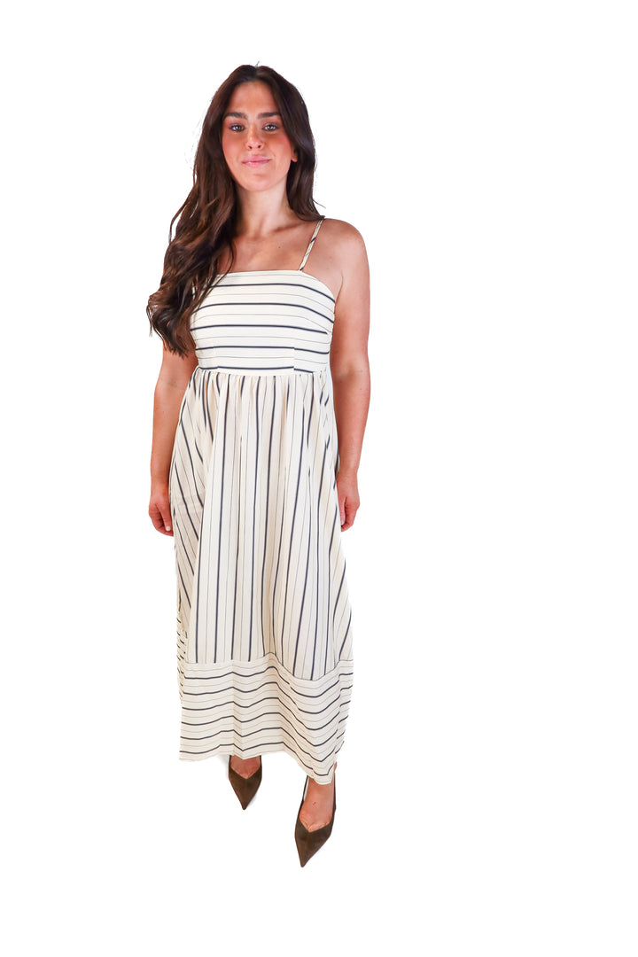 beige/navy striped maxi dress (s)