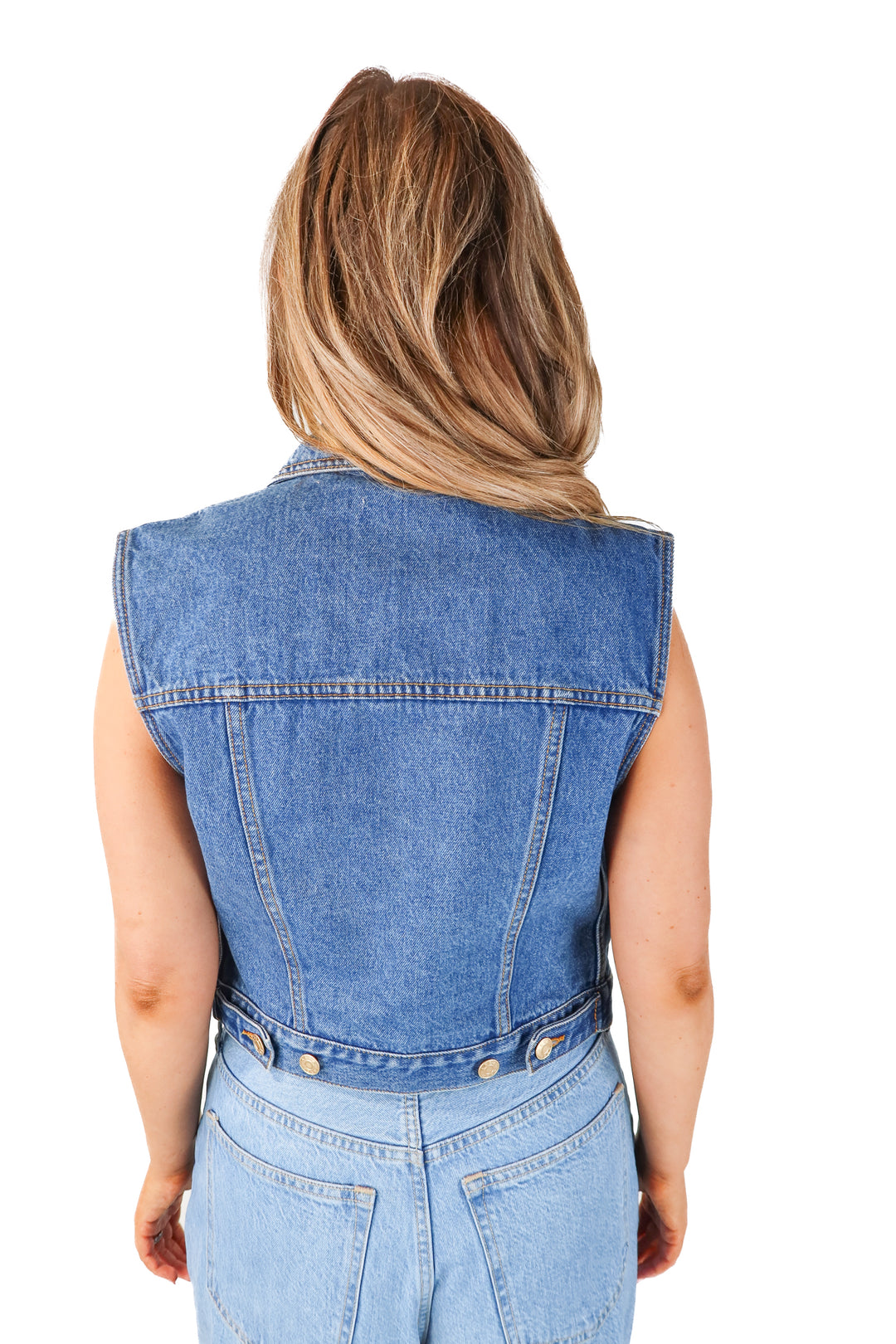 area denim vest with opulent buttons (8; retail $825)