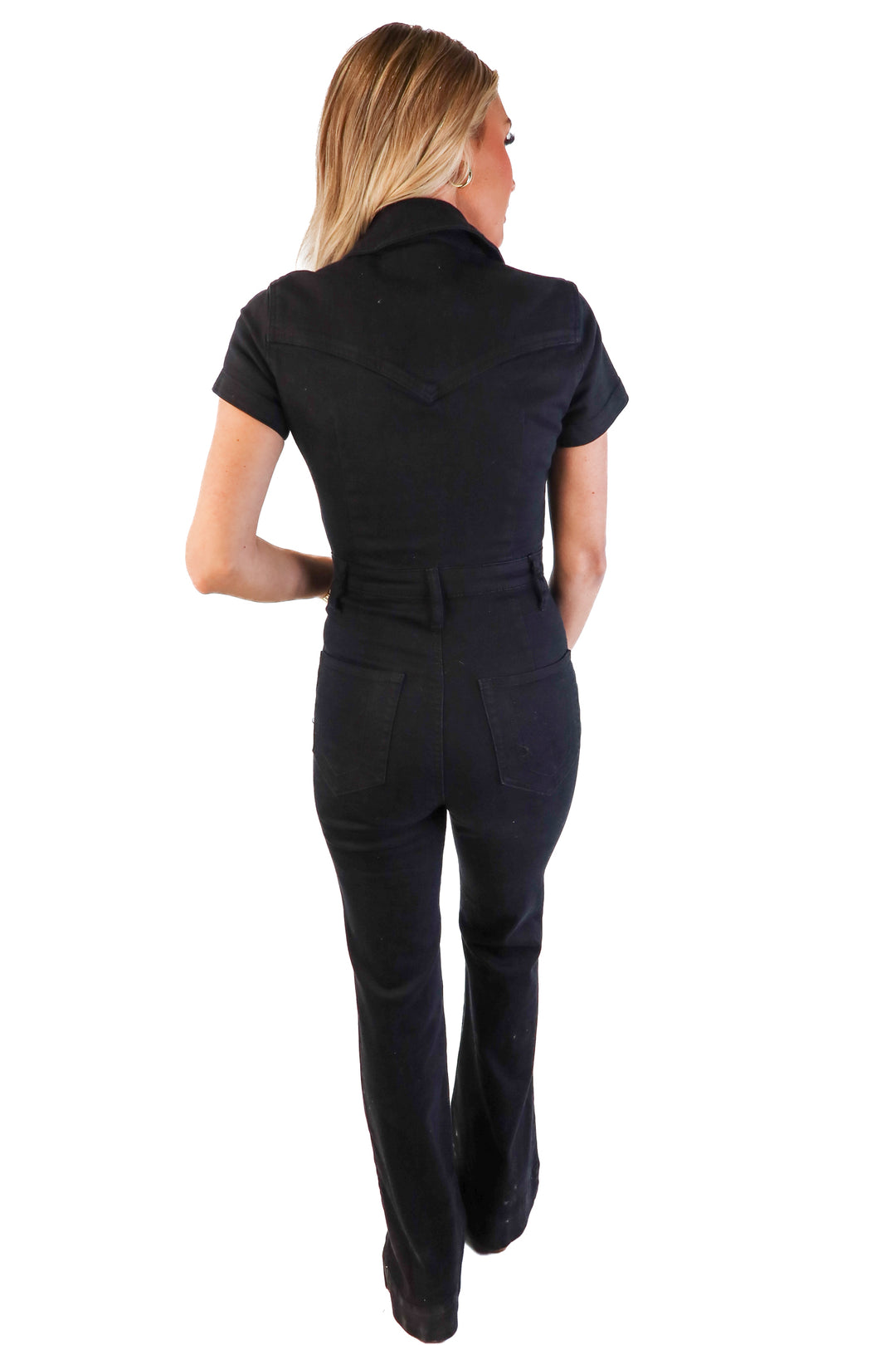 Show me your mumu black denim jumpsuit (s; retail $228)