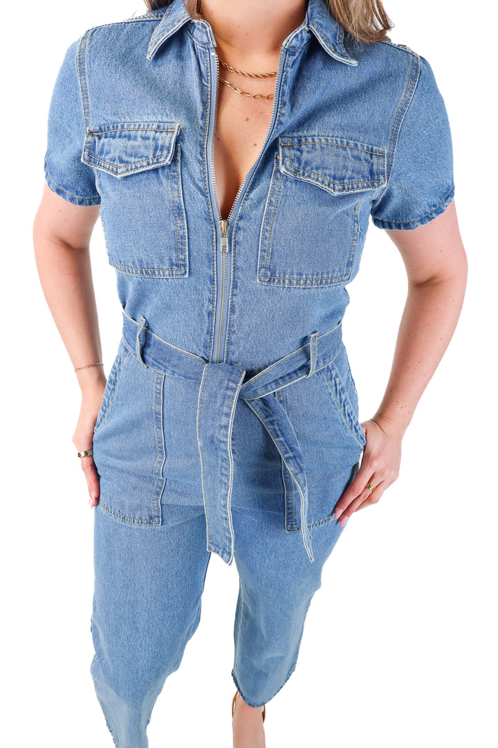 kittenish medium wash jumpsuit NWT (s; retails $72)