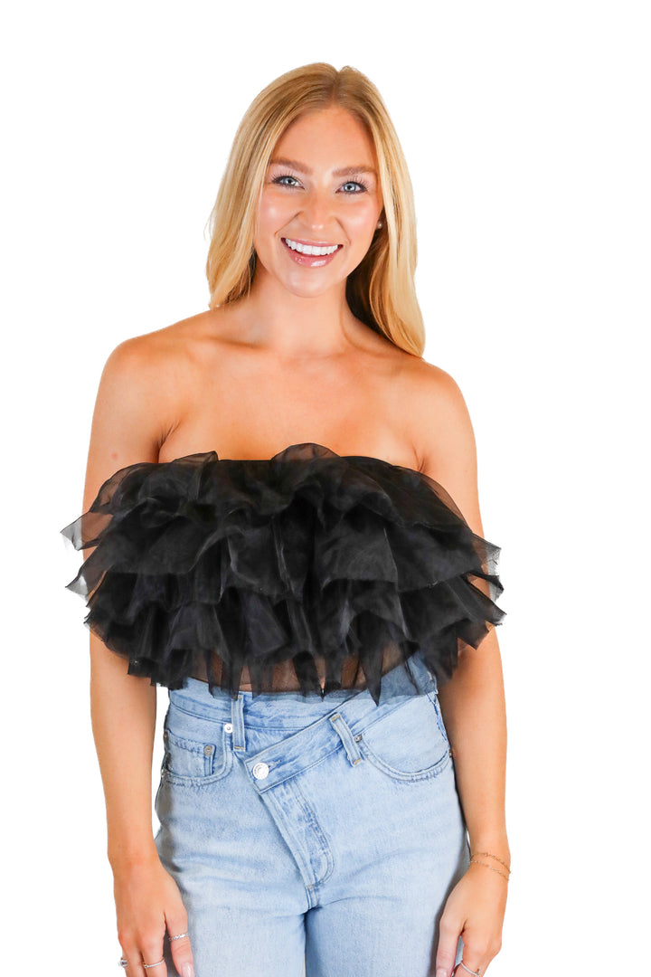 o.p.t Black Ruffle Bandeau Top NWT (S)