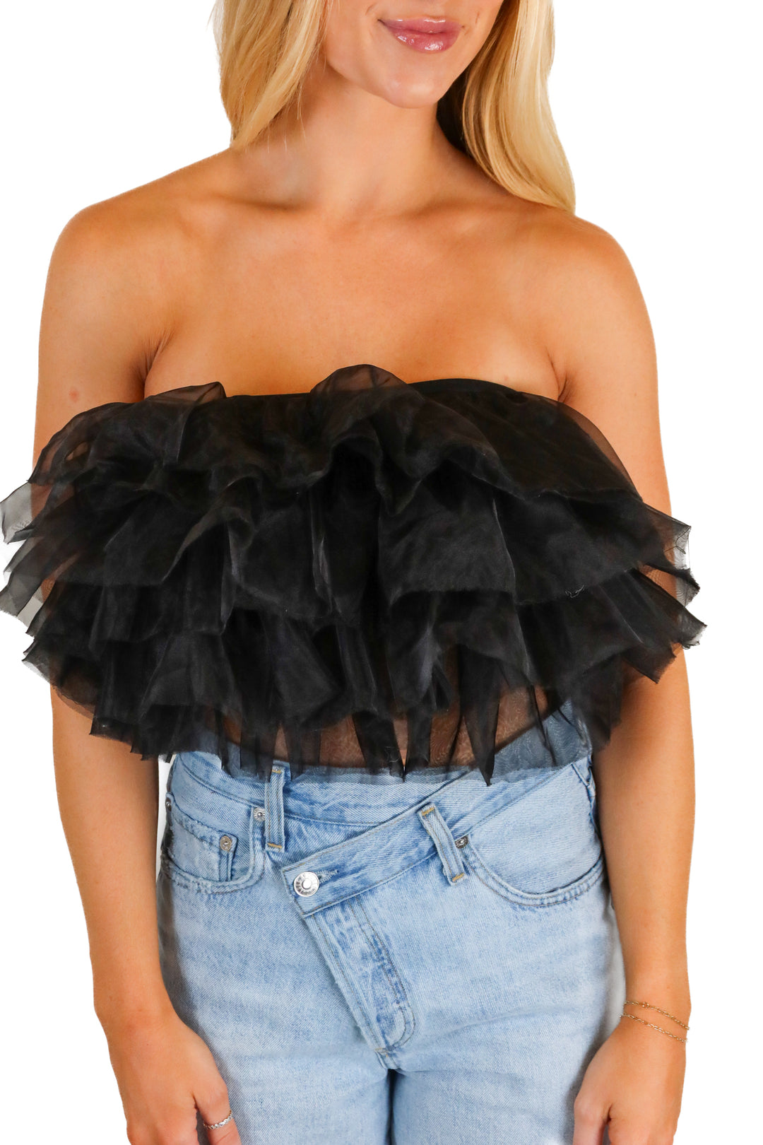 o.p.t Black Ruffle Bandeau Top NWT (S)