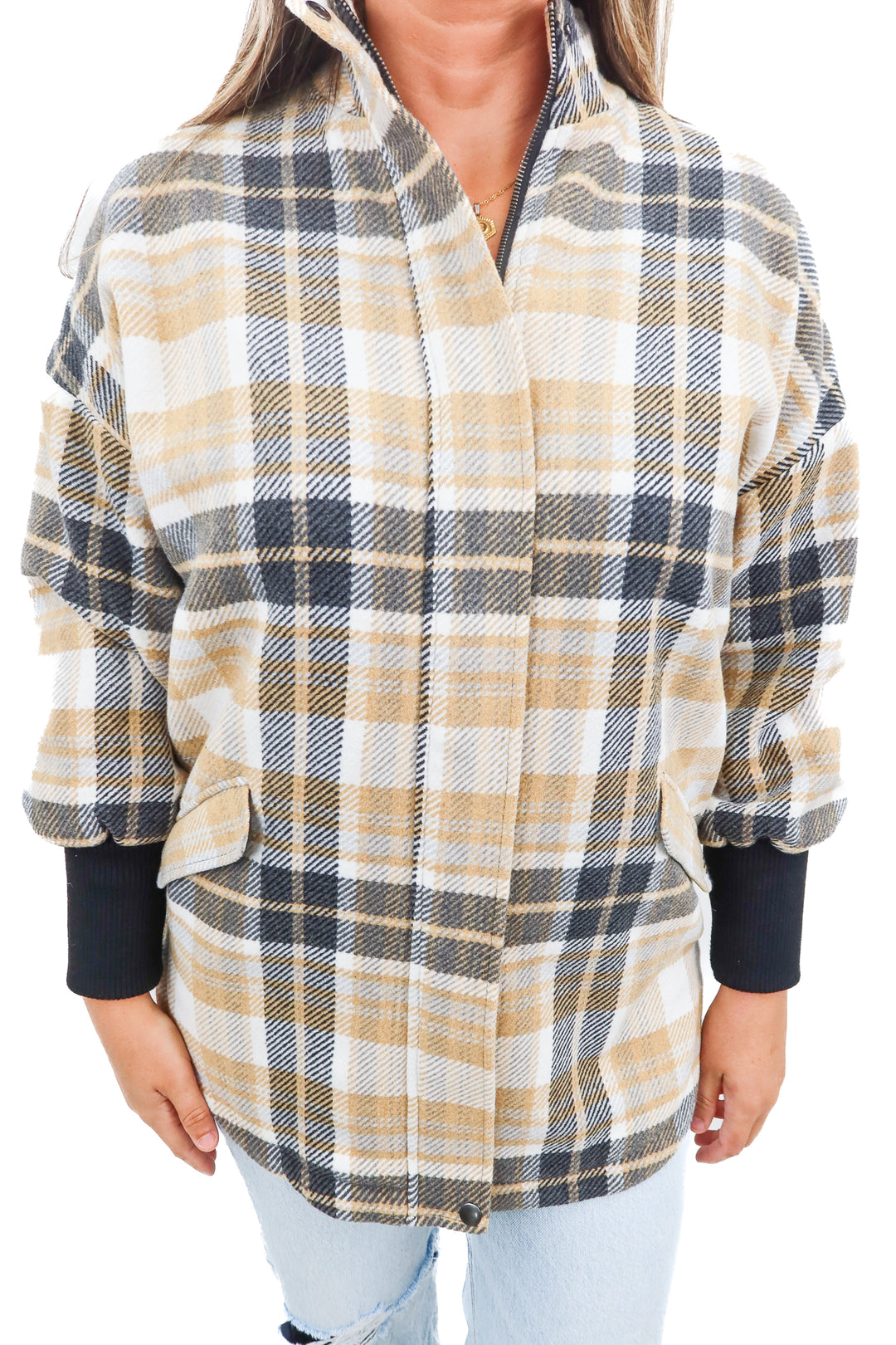 bb dakota x steve madden flannel zip up jacket (s*)