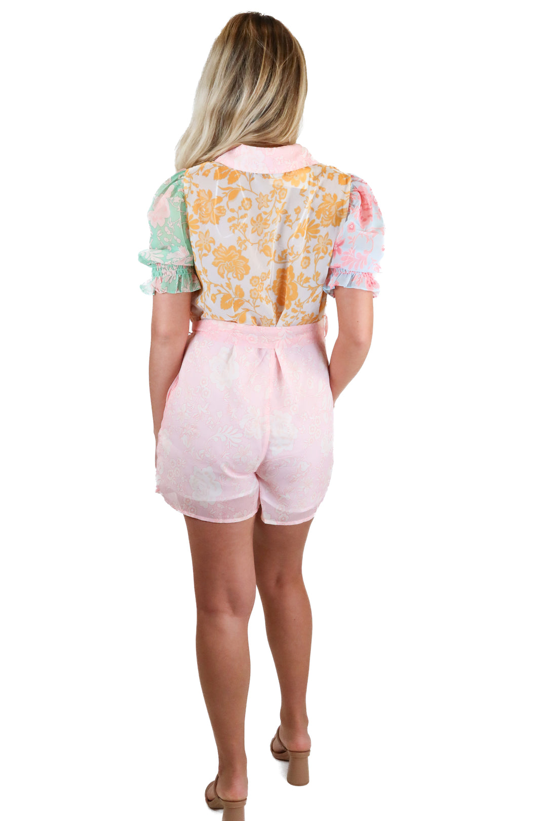 petal and pup colorblock floral romper (xs)