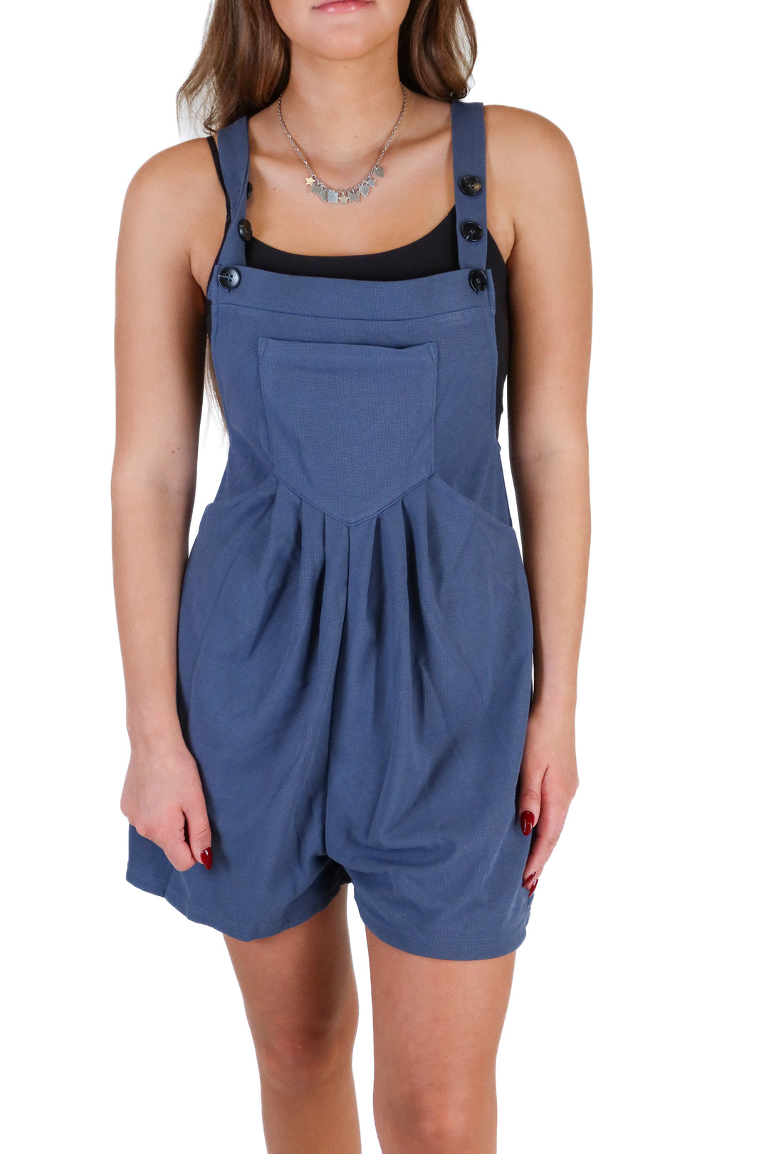 halara navy blue waffle knit overall romper NWT (S; retail $44.95)